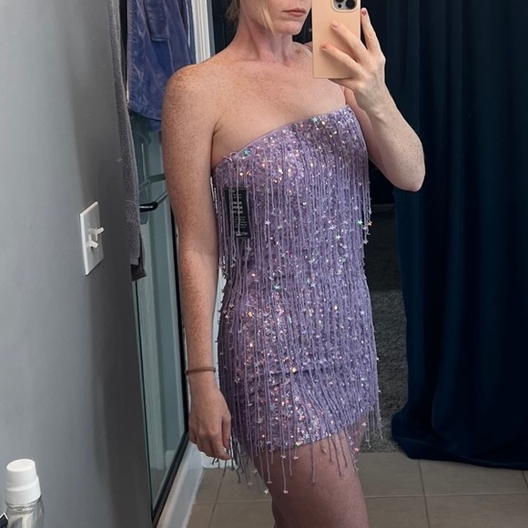 Retrofete Heather Sequin Star Fringe Dress Lilac - Picture 7 of 10